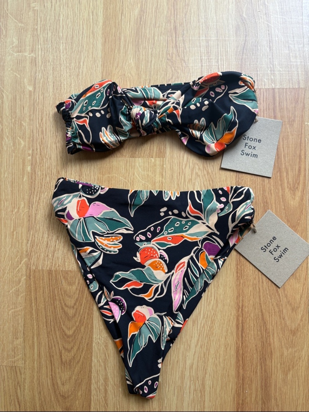 Stone Fox swim bandeau lele top Sumatra bottom. XS top S bot bikini set
